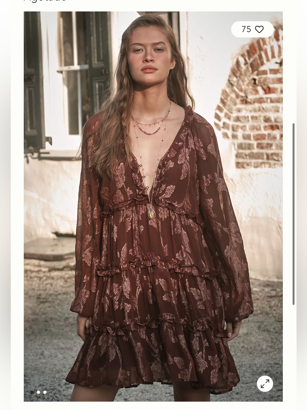 NWT By Anthropologie Long-Sleeve Tiered Metallic Mini Dress